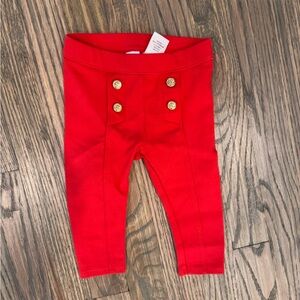 Janie and Jack Red Leggings with Gold Buttons size 6-12 mo